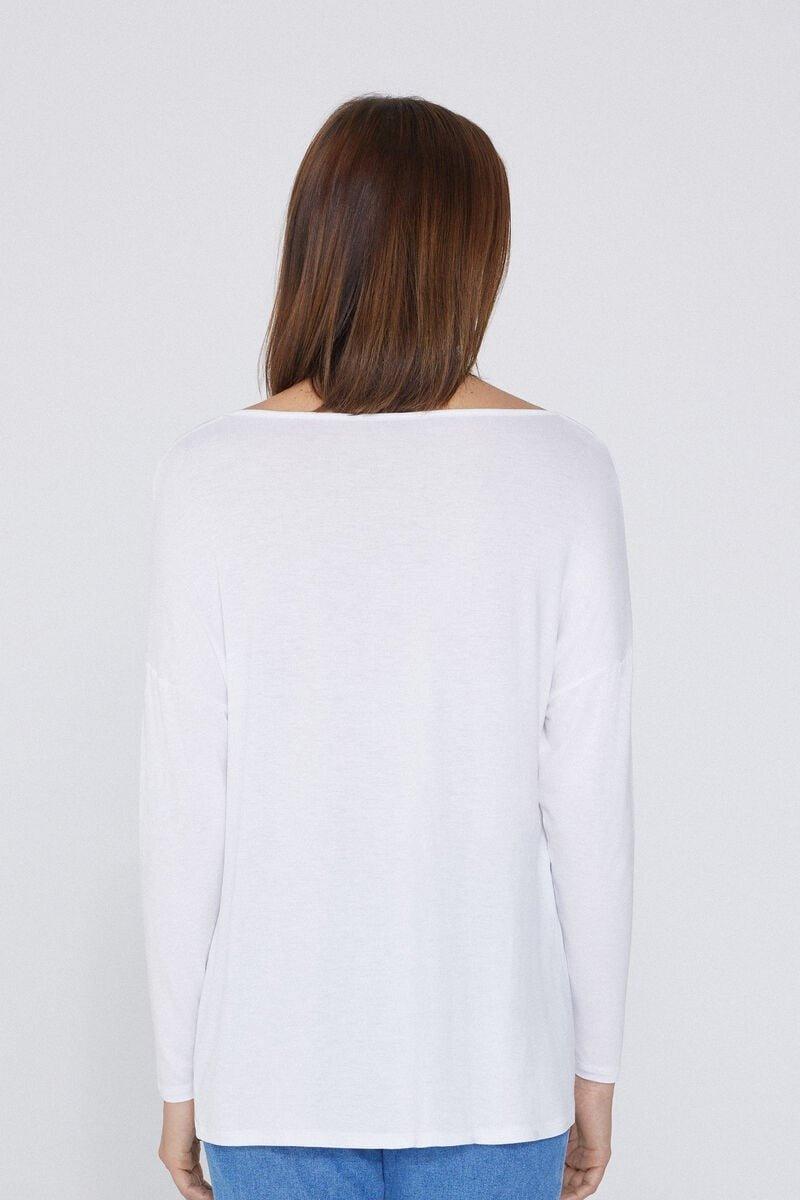 White Boat Neck Long-Sleeved Viscose Shirt, White, large image number 2