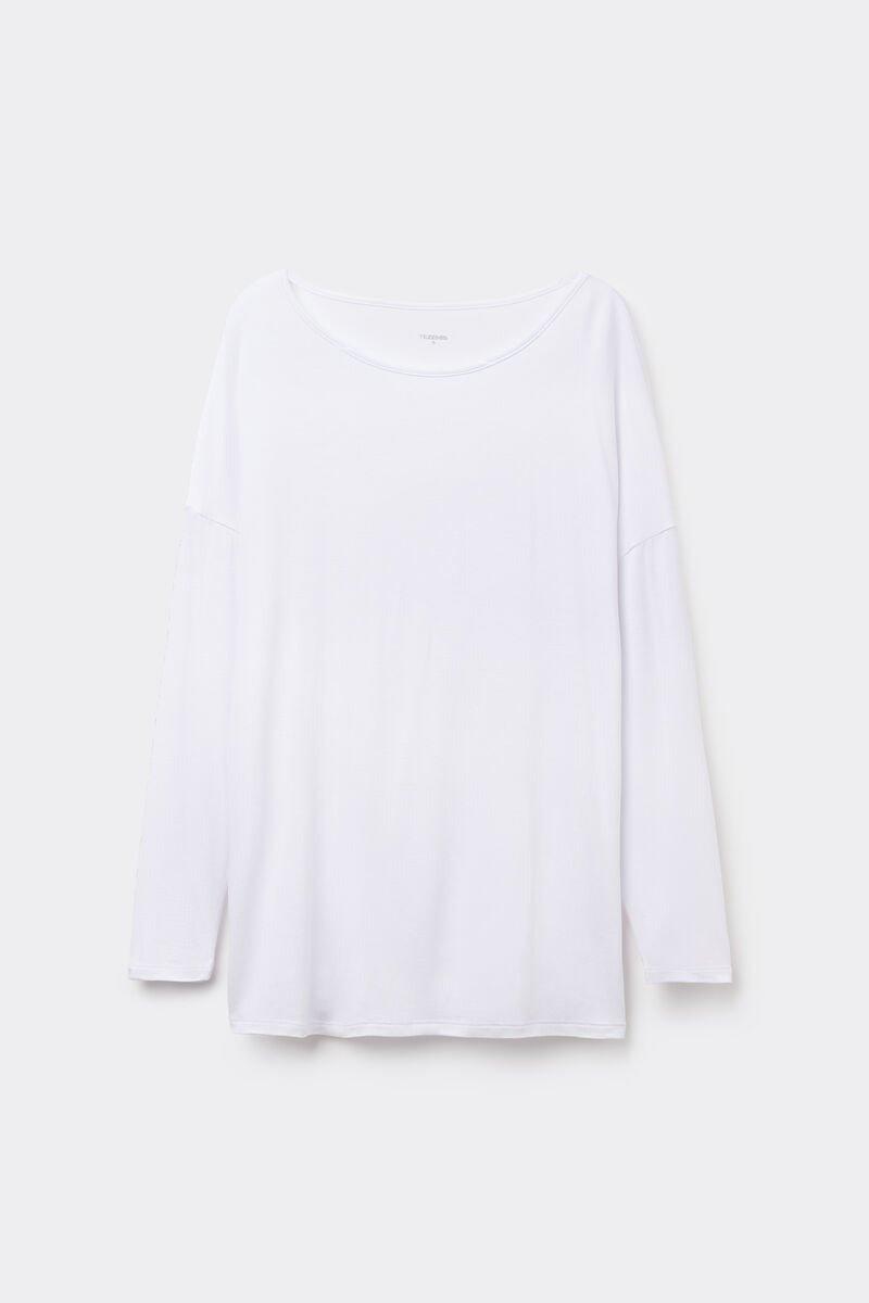 White Boat Neck Long-Sleeved Viscose Shirt, White, large image number 6