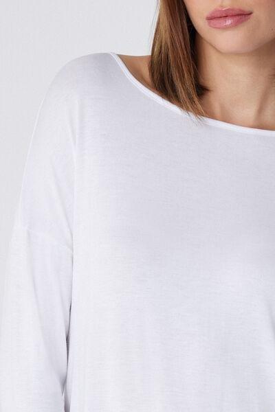 White Boat Neck Long-Sleeved Viscose Shirt, White, large image number 7