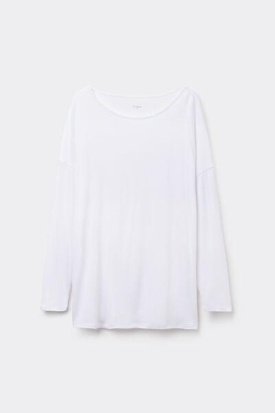 White Boat Neck Long-Sleeved Viscose Shirt, White, large image number 8