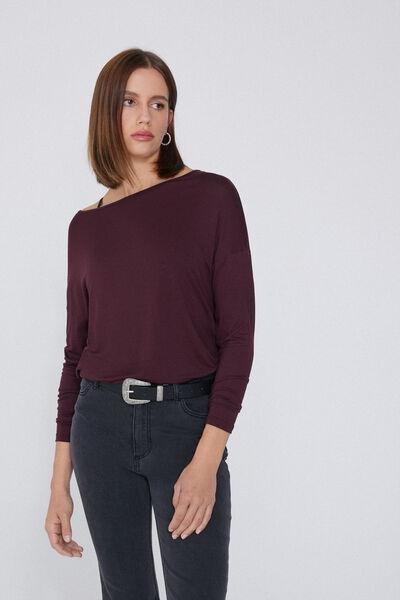 Maroon Boat Neck Long-Sleeved Viscose Shirt, 5701_065Y, large image number 1