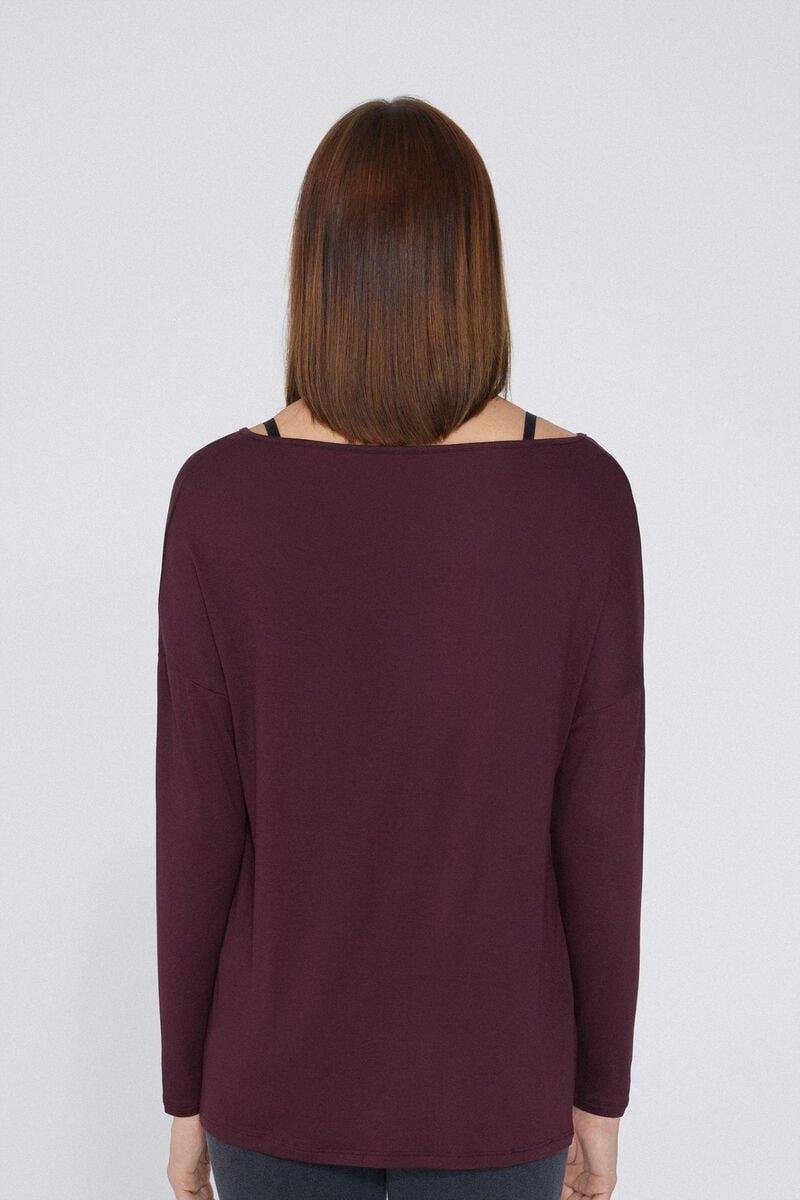 Maroon Boat Neck Long-Sleeved Viscose Shirt, 5701_065Y, large image number 2