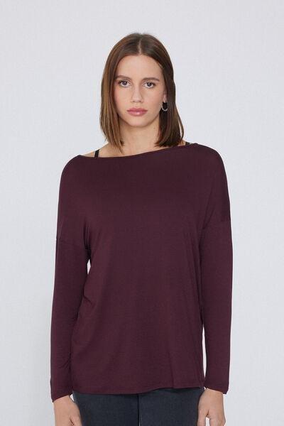Maroon Boat Neck Long-Sleeved Viscose Shirt, 5701_065Y, large image number 3