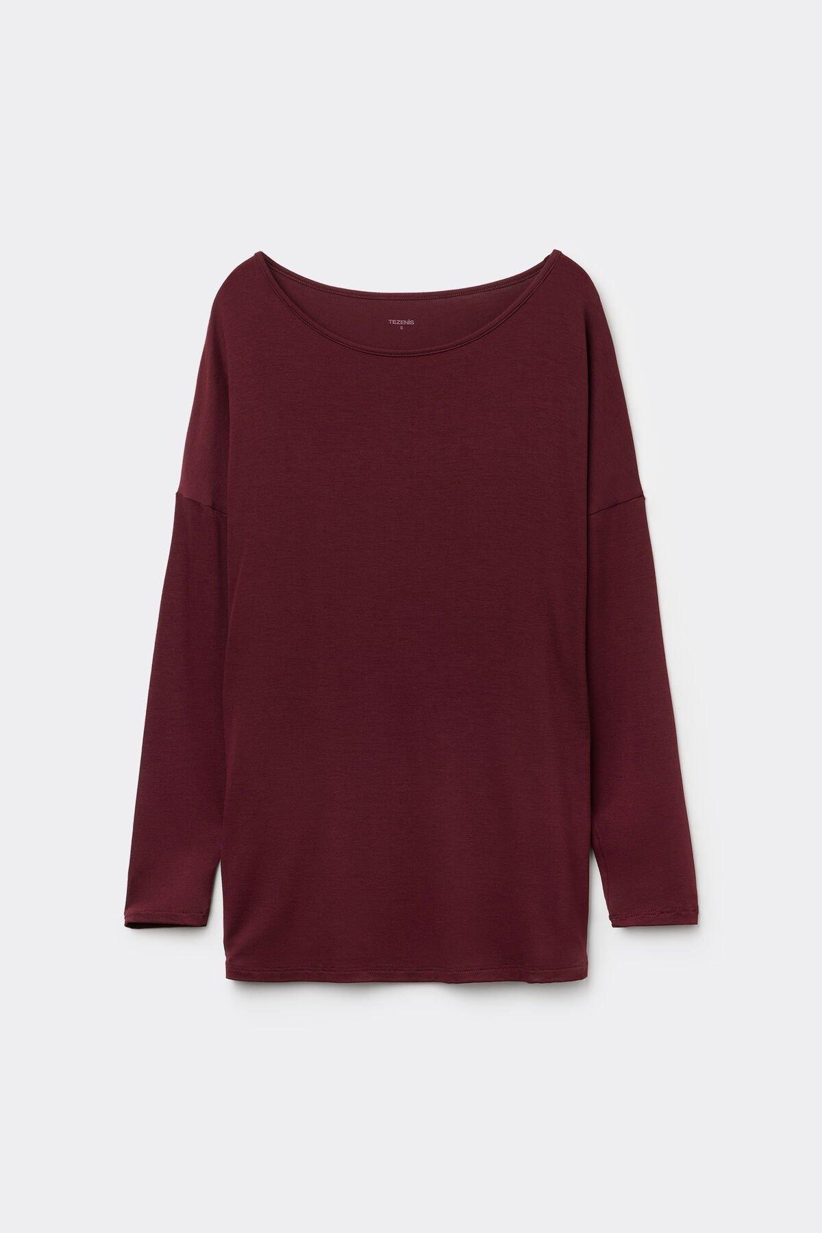 Maroon Boat Neck Long-Sleeved Viscose Shirt, 5701_065Y, large image number 6
