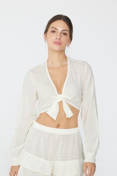 White Long-Sleeved Top, , medium