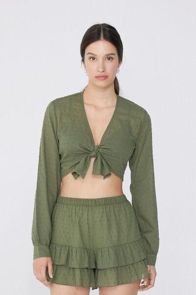 Green Long-Sleeved Cropped Top, , large image number 0