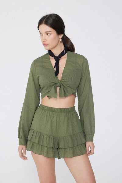 Green Long-Sleeved Cropped Top, , large image number 1