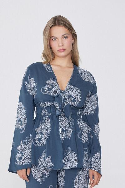 Blue Long-Sleeved Oversized Top, , large image number 0