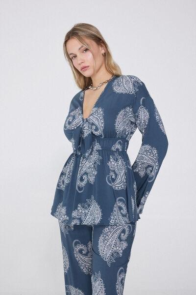 Blue Long-Sleeved Oversized Top, , large image number 1