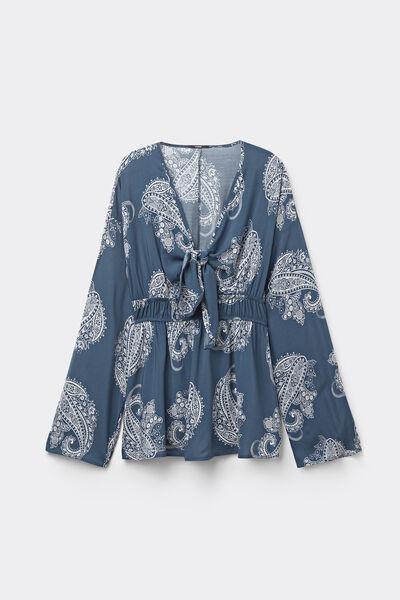 Blue Long-Sleeved Oversized Top, 5701_867W, large image number 4