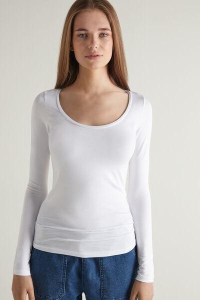 White Long-Sleeve Scoop-Neck Top, , large image number 0
