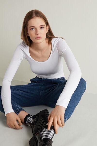 White Long-Sleeve Scoop-Neck Top, , large image number 1