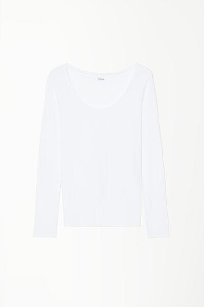White Long-Sleeve Scoop-Neck Top, , large image number 4