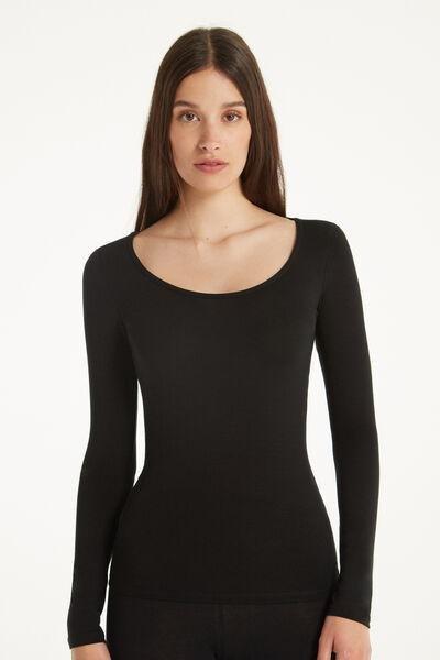 Black Long-Sleeve Scoop-Neck Top, , large image number 0
