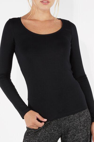Black Long-Sleeve Scoop-Neck Top, Black, large image number 2