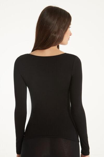 Black Long-Sleeve Scoop-Neck Top, , large image number 3