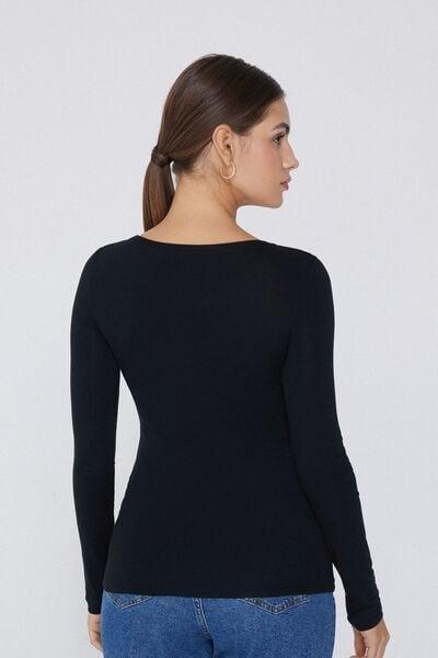 Black Long-Sleeve Scoop-Neck Top, Black, large image number 4