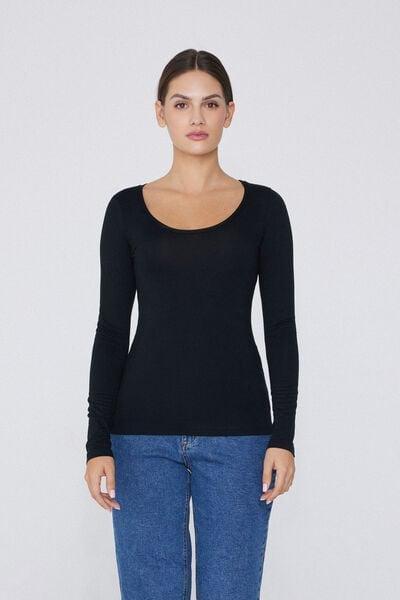 Black Long-Sleeve Scoop-Neck Top, Black, large image number 5