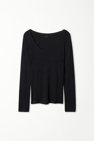 Black Long-Sleeve Scoop-Neck Top, , large image number 6