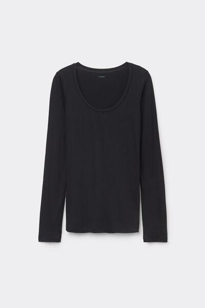 Black Long-Sleeve Scoop-Neck Top, Black, large image number 6