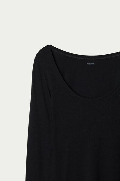 Black Long-Sleeve Scoop-Neck Top, Black, large image number 8