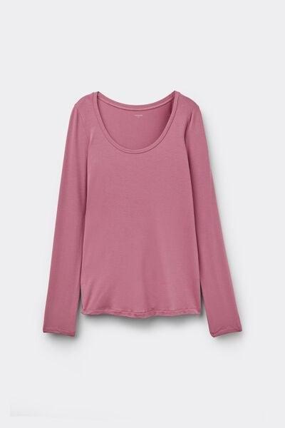 Pink Long Sleeve Viscose Scoop Neck Top, 5701_179Z, large image number 2
