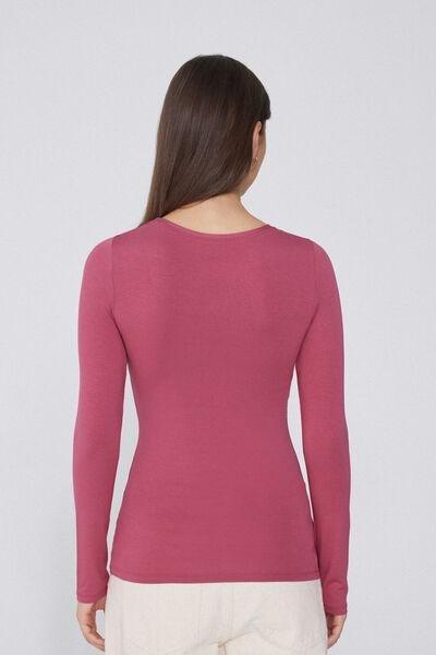 Pink Long Sleeve Scoop Neck Top, , large image number 1