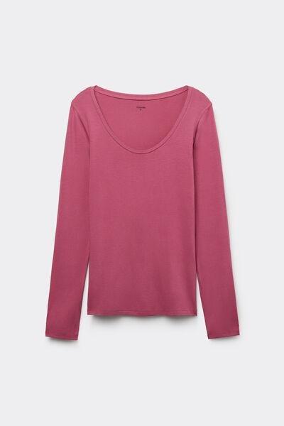 Pink Long Sleeve Scoop Neck Top, , large image number 3