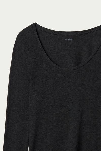 Grey Long-Sleeve Scoop-Neck Viscose Top, Dark Grey Blend, large image number 0