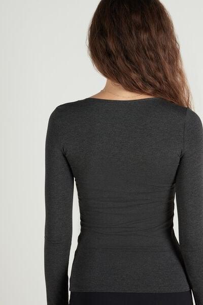 Grey Long-Sleeve Scoop-Neck Viscose Top, Dark Grey Blend, large image number 2