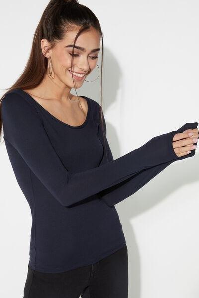 Blue Long-Sleeve Scoop-Neck Top, , large image number 1