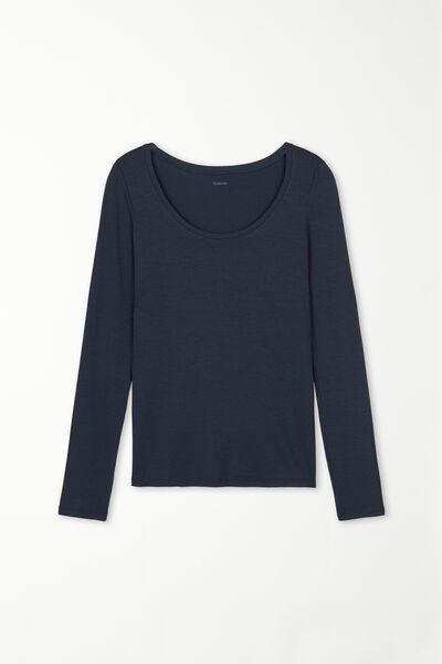 Blue Long-Sleeve Scoop-Neck Top, , large image number 4