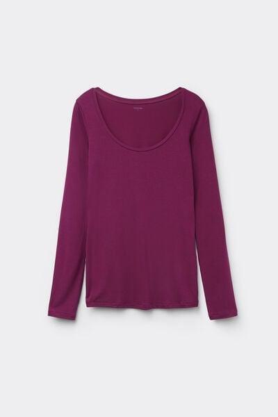 Burgundy Long Sleeve Viscose Scoop Neck Top, 5701_719Y, large image number 4