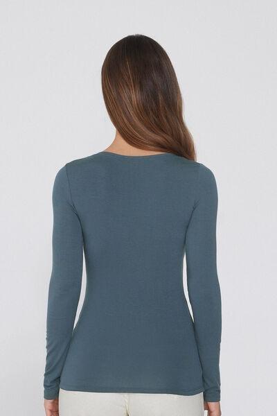 Grey Long Sleeve Viscose Scoop Neck Top, 5701_731Y, large image number 2