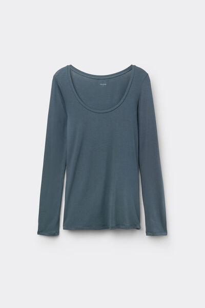 Grey Long Sleeve Viscose Scoop Neck Top, 5701_731Y, large image number 4