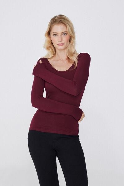 Burgundy Scoop Neck Top, , large image number 1