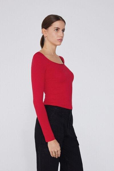 Tezenis - Red Long-Sleeve Scoop-Neck Viscose Top