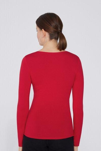 Tezenis - Red Long-Sleeve Scoop-Neck Viscose Top