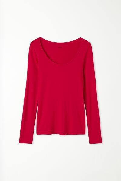 Tezenis - Red Long-Sleeve Scoop-Neck Viscose Top