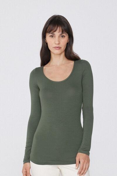Green Long-Sleeved Scoop Neck Top, , medium