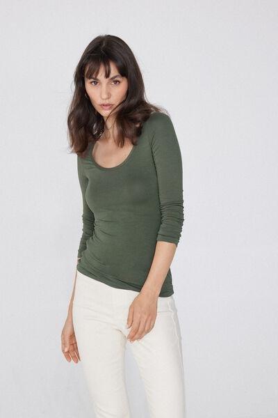 Green Long-Sleeved Scoop Neck Top, , large image number 1