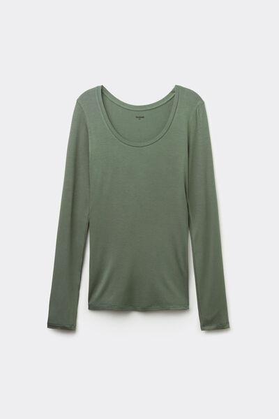 Green Long-Sleeved Scoop Neck Top, , large image number 4