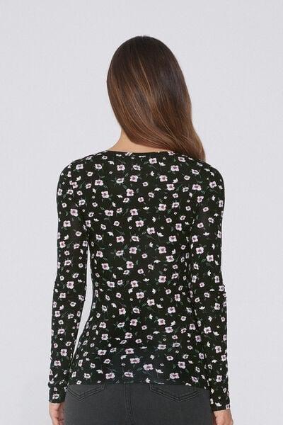 Black Long-Sleeved Printed Viscose Top, 5701_754Y, large image number 2
