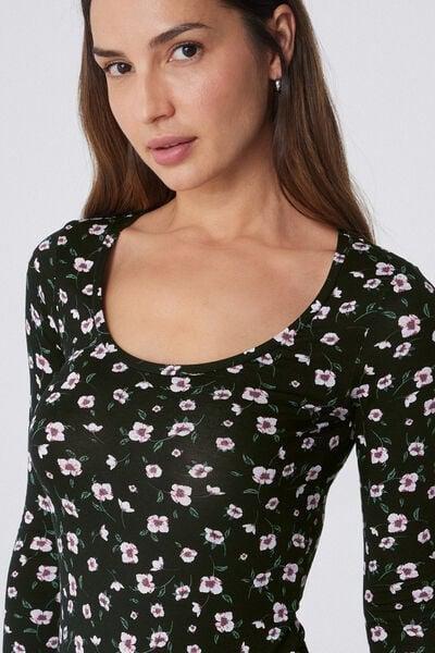 Black Long-Sleeved Printed Viscose Top, 5701_754Y, large image number 3