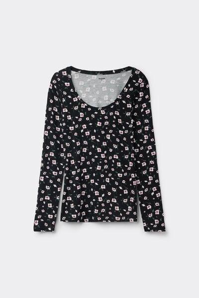 Black Long-Sleeved Printed Viscose Top, 5701_754Y, large image number 4