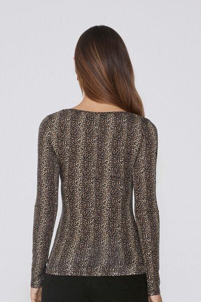 Black Long-Sleeved Animal Print Viscose Top, 5701_762Y, large image number 2