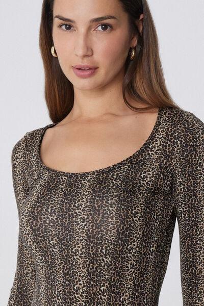 Black Long-Sleeved Animal Print Viscose Top, 5701_762Y, large image number 3