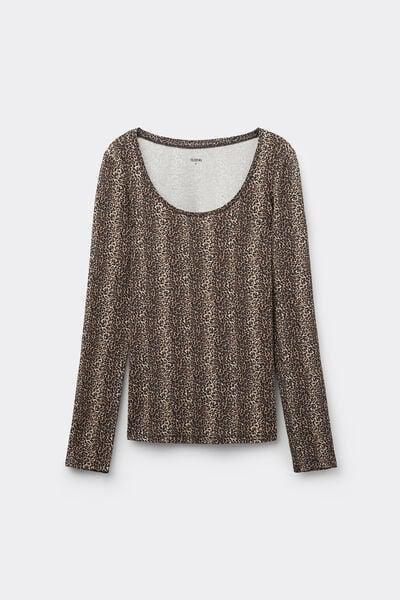 Black Long-Sleeved Animal Print Viscose Top, 5701_762Y, large image number 4