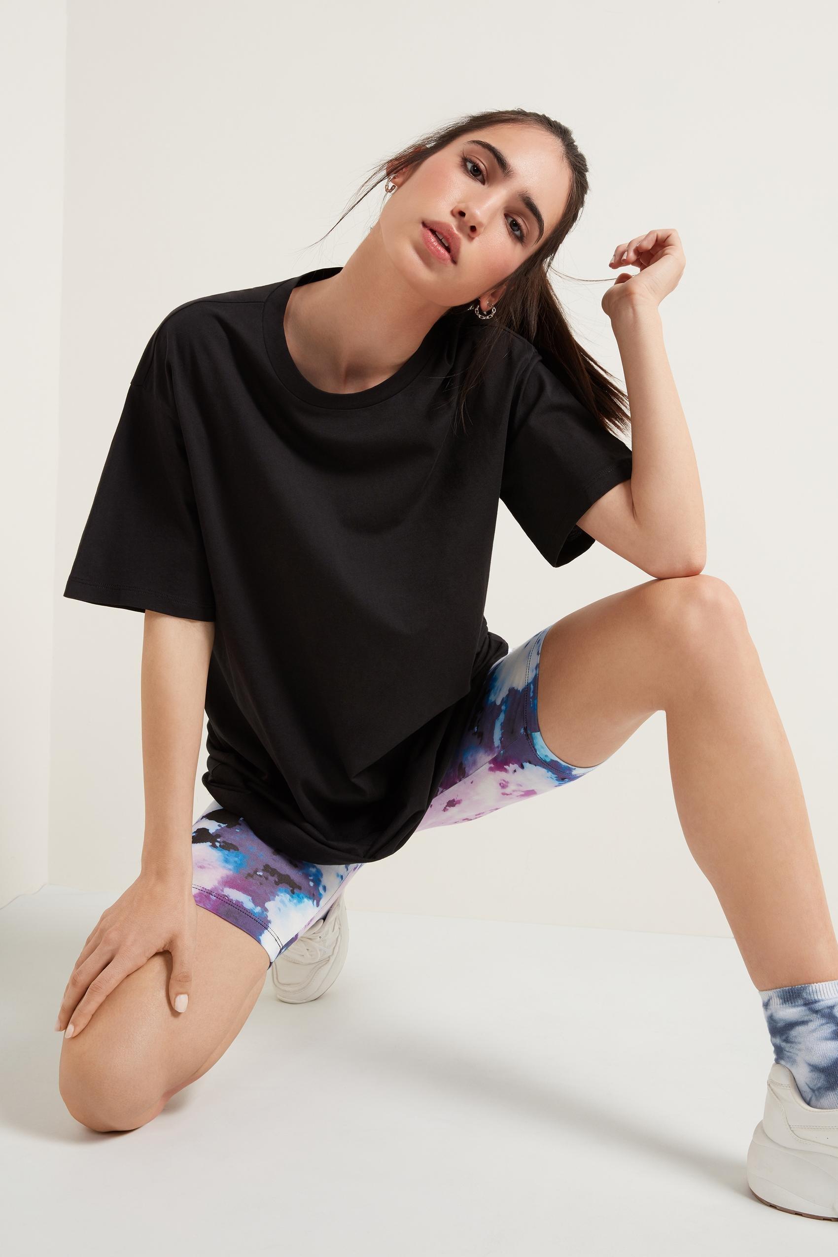 Black Oversize Long Cotton T-Shirt, Black, large image number 0