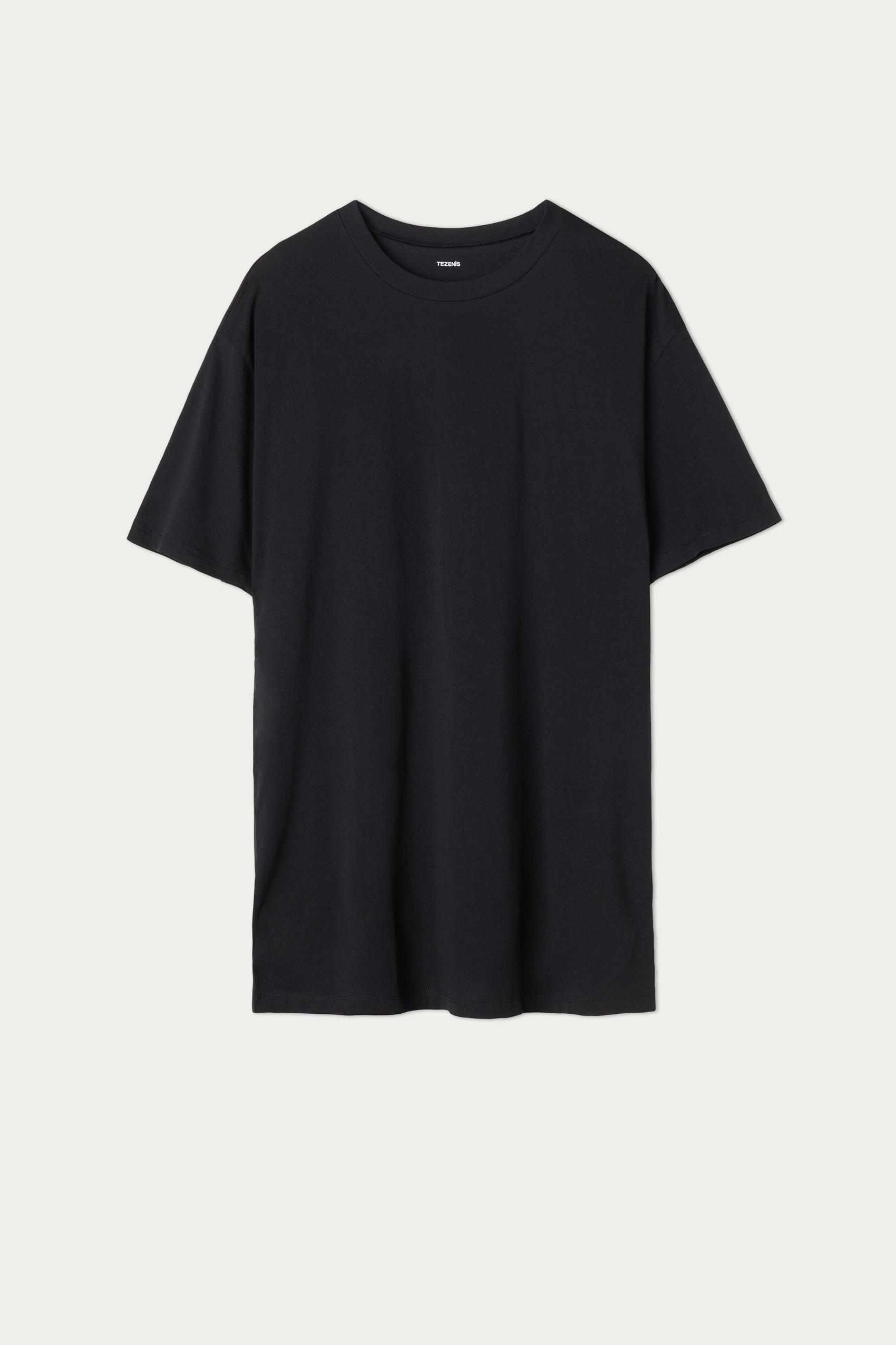 Black Oversize Long Cotton T-Shirt, Black, large image number 1